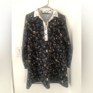Zara Doodle Grafitti Print Collared Long Sleeve Dress Size XS